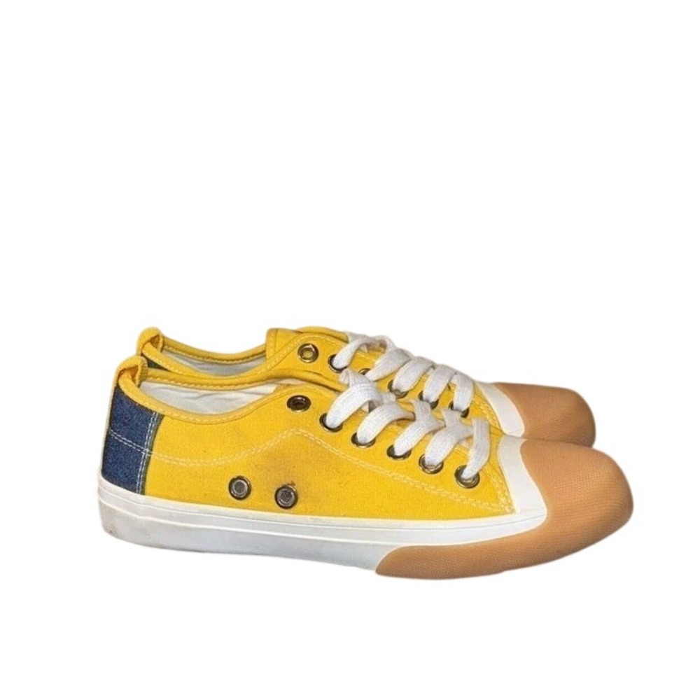 Zara Kids Yellow Canvas Low Top Sneakers Boys 2.5Y‎ Euro 34 Denim Heel Accent
